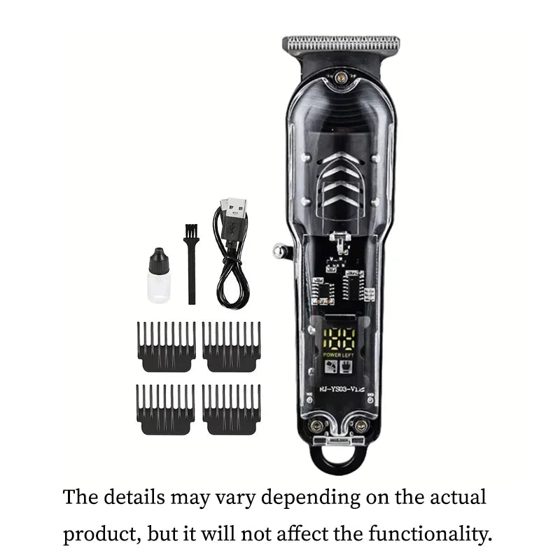 Transparent Electric Hair Clipper - USB Rechargeable Professional Trimmer for Men