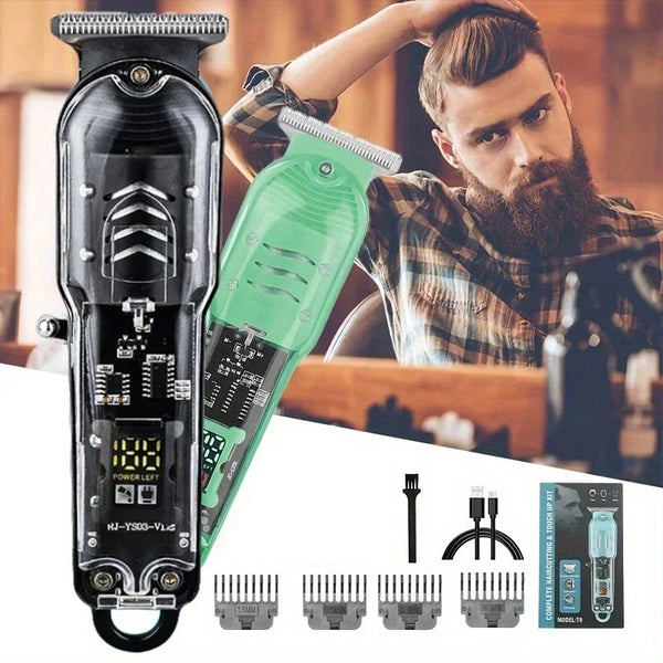 Transparent Electric Hair Clipper - USB Rechargeable Professional Trimmer for Men