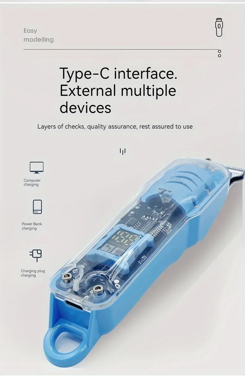 Transparent Electric Hair Clipper - USB Rechargeable Professional Trimmer for Men