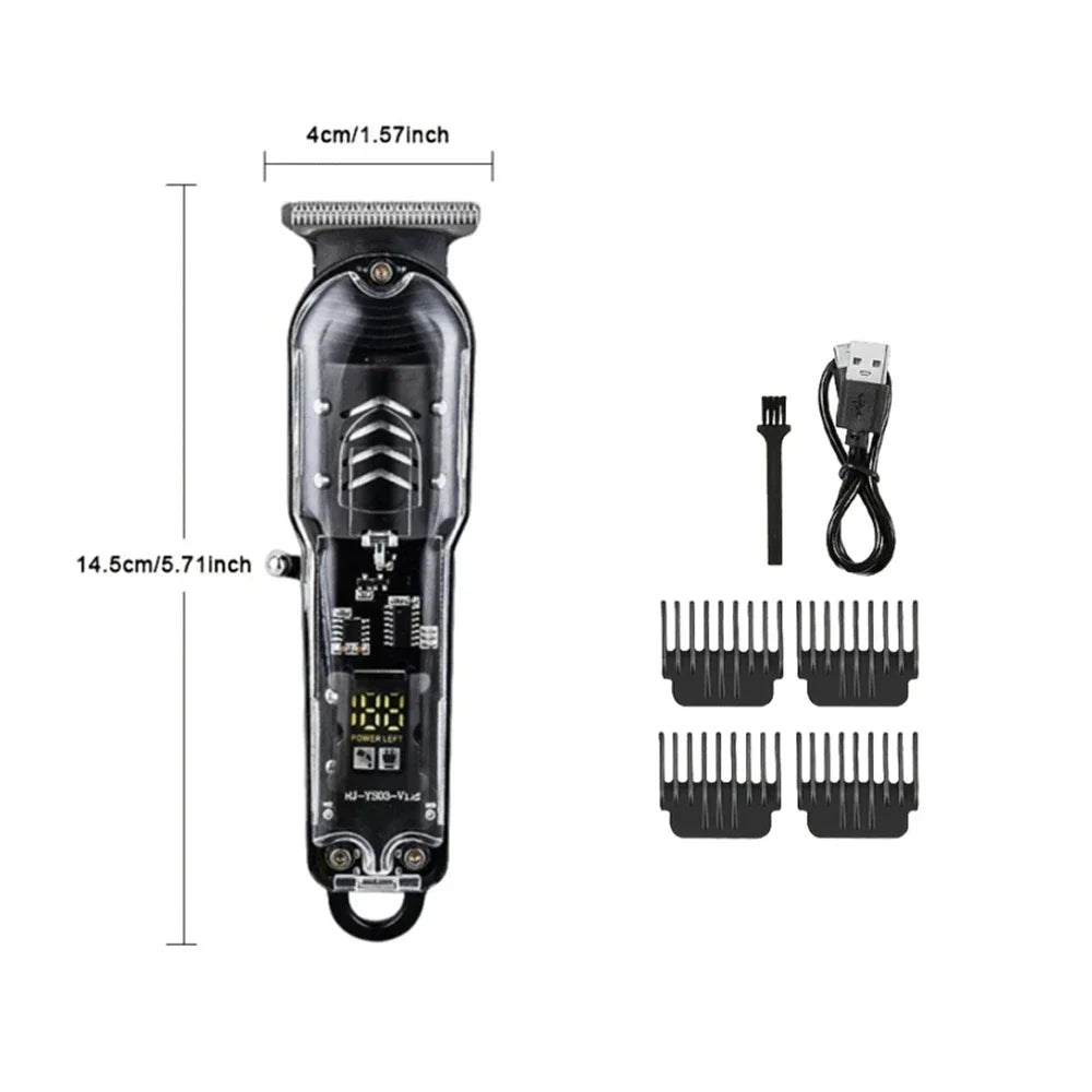 Transparent Electric Hair Clipper - USB Rechargeable Professional Trimmer for Men