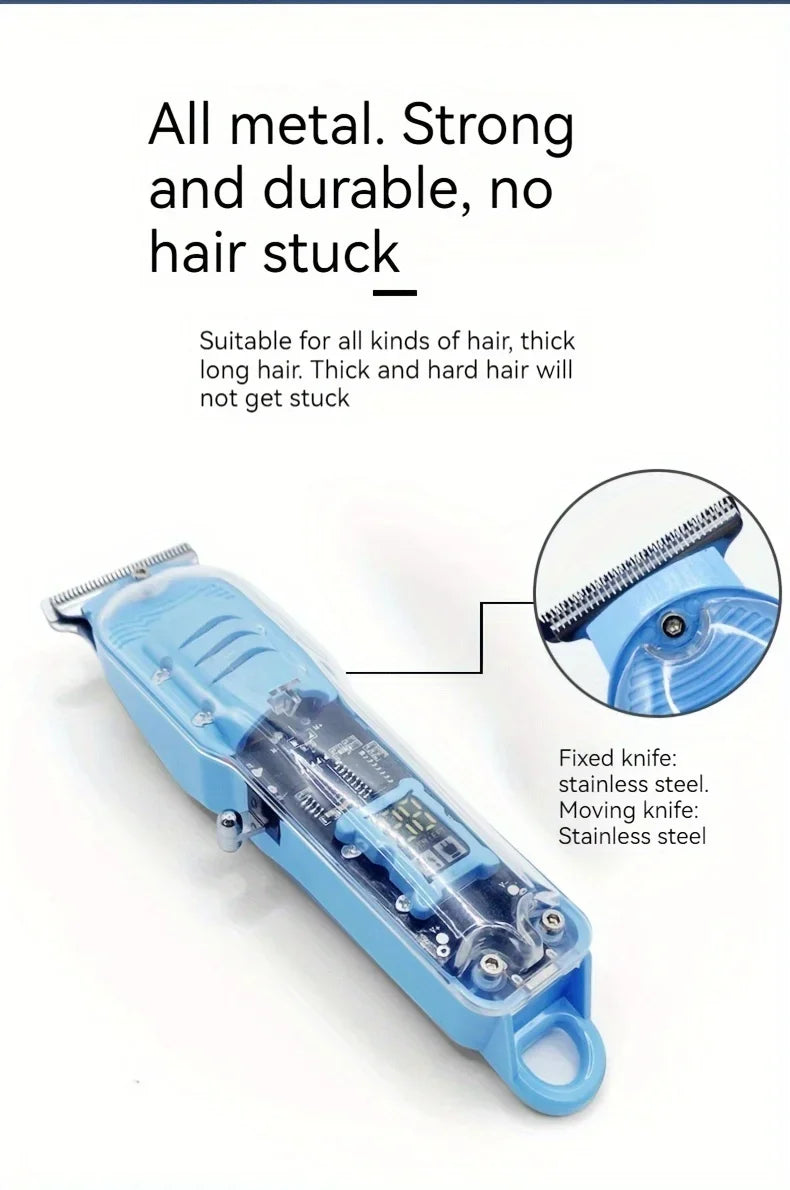 Transparent Electric Hair Clipper - USB Rechargeable Professional Trimmer for Men