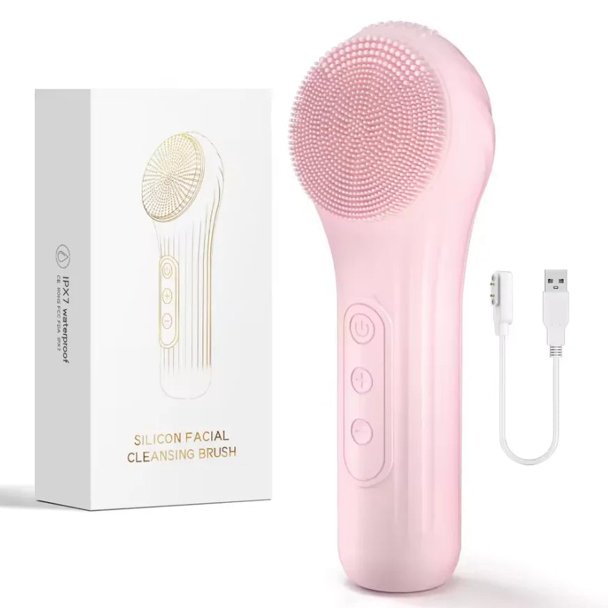 Silicone Electric Face Scrubber - Waterproof Facial Cleansing Brush with Heating & Vibration