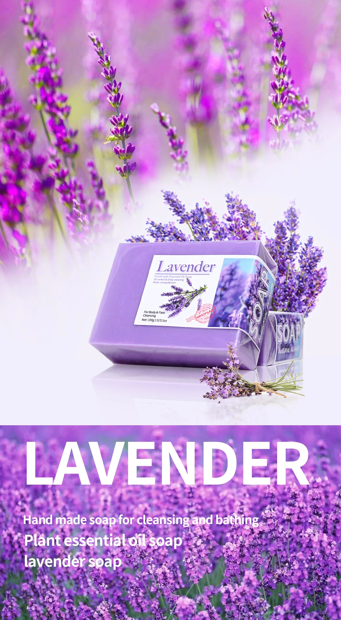 Natural Lavender Essential Oil Soap - Handmade for Cleansing & Oil Control