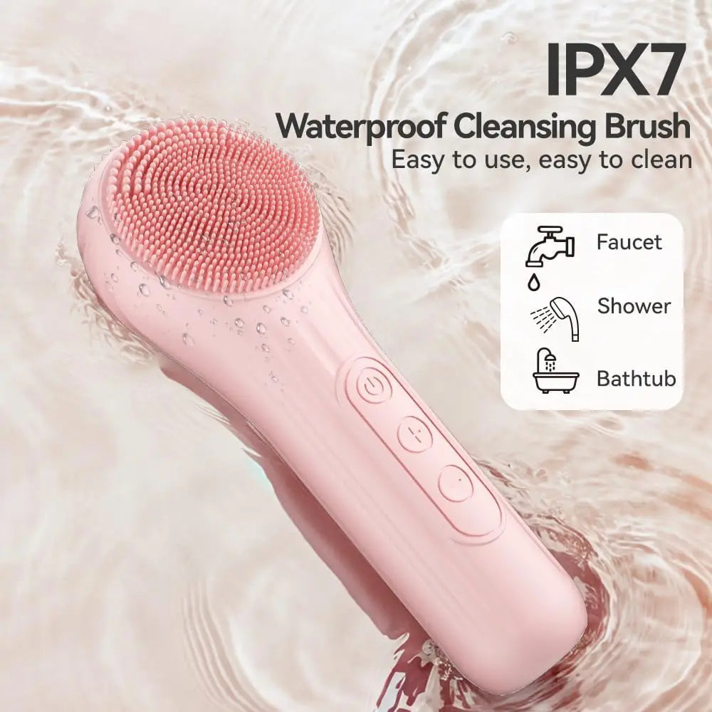 Silicone Electric Face Scrubber - Waterproof Facial Cleansing Brush with Heating & Vibration