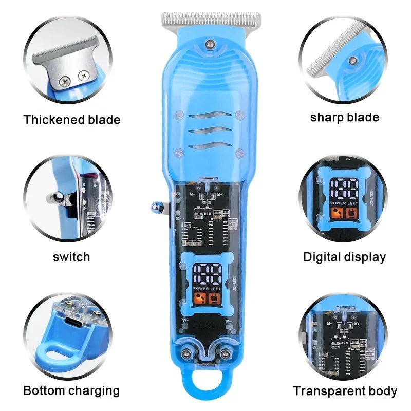 Transparent Electric Hair Clipper - USB Rechargeable Professional Trimmer for Men